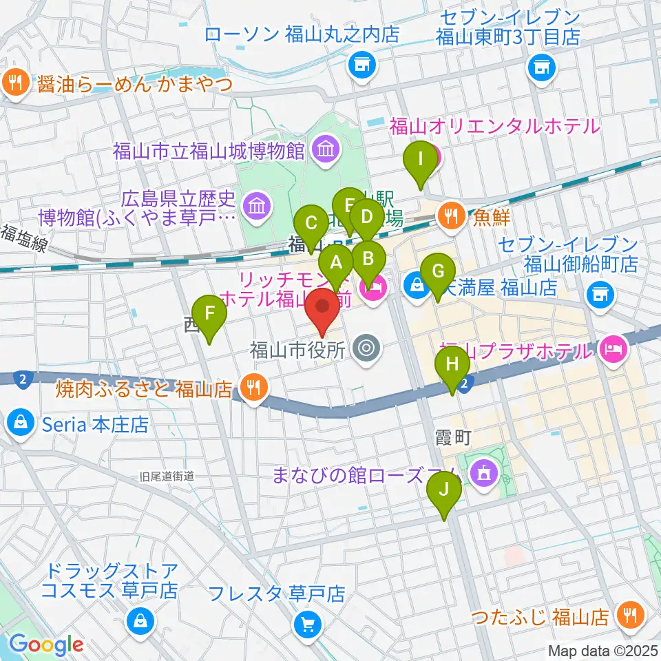 スガナミ楽器 福山本店周辺のコンビニエンスストア一覧地図