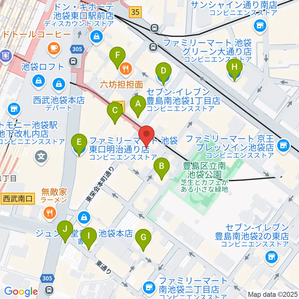 クロサワ楽器池袋店 アコースティック館周辺のコンビニエンスストア一覧地図