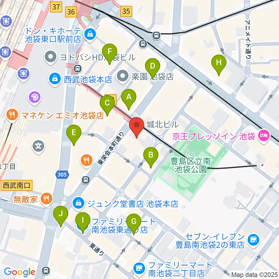 クロサワ楽器池袋店 アコースティック館周辺のコンビニエンスストア一覧地図