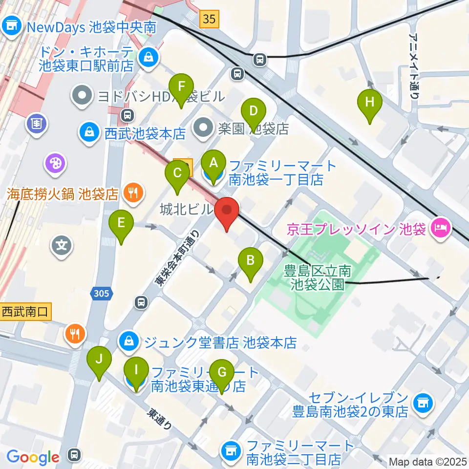 クロサワ楽器池袋店 アコースティック館周辺のコンビニエンスストア一覧地図