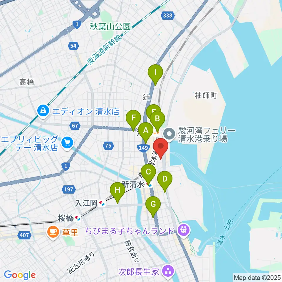 清水テルサ周辺のコンビニエンスストア一覧地図