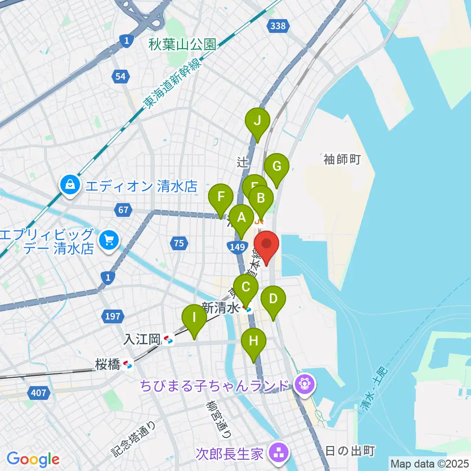 清水テルサ周辺のコンビニエンスストア一覧地図