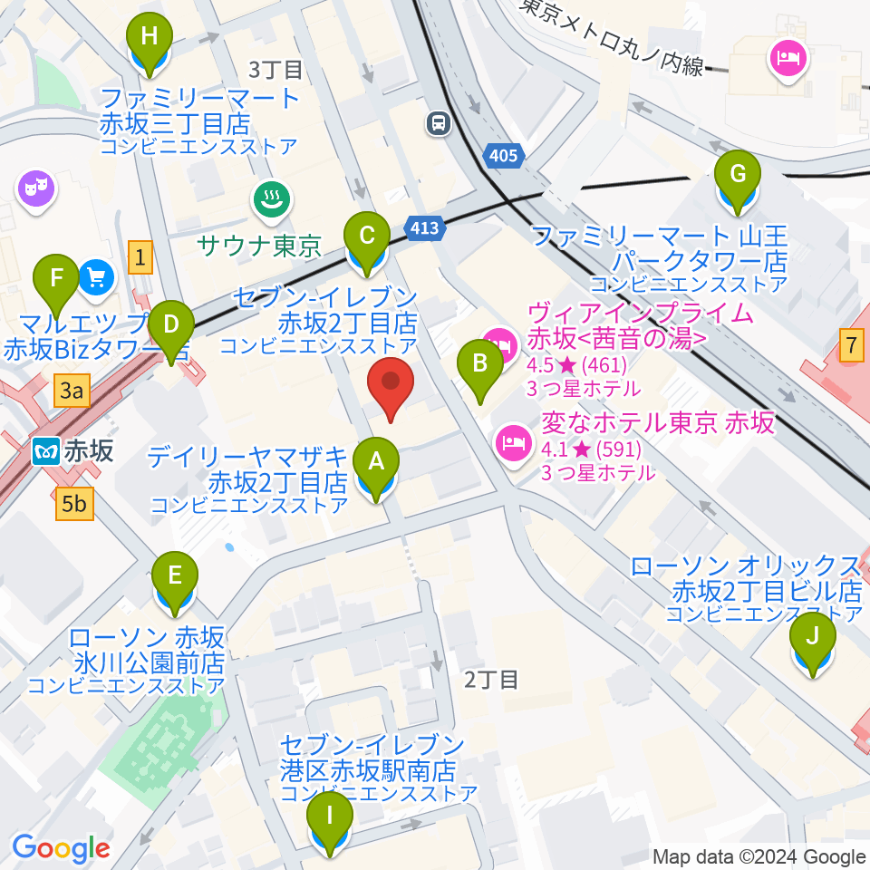 赤坂カンティーナ周辺のコンビニエンスストア一覧地図