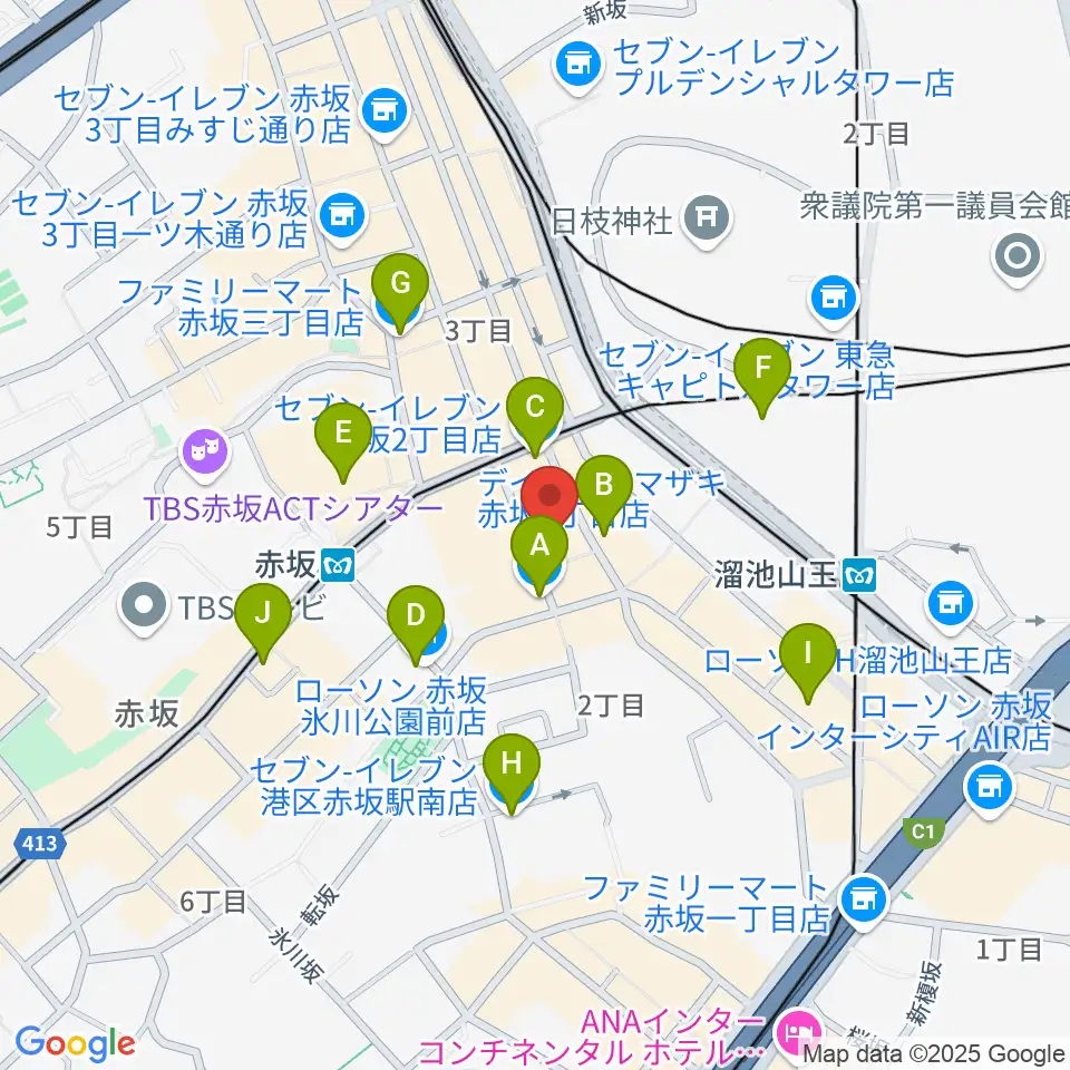 赤坂カンティーナ周辺のコンビニエンスストア一覧地図