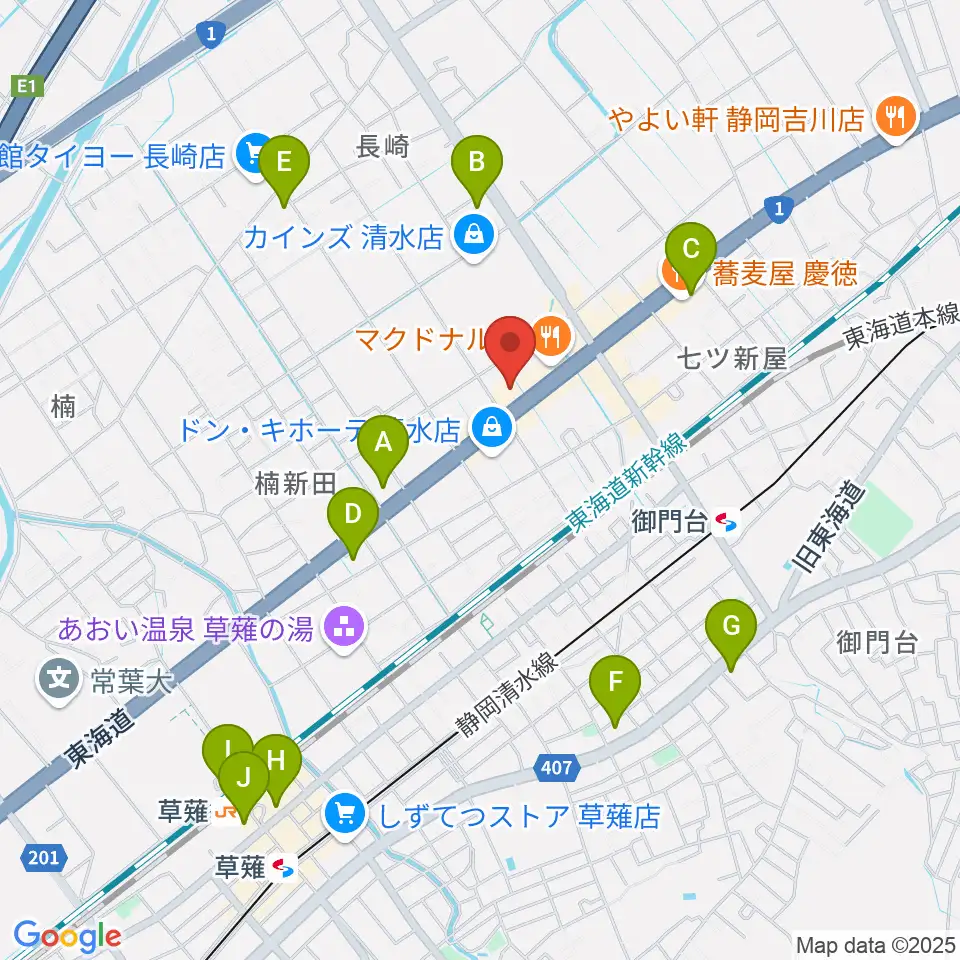 音楽天国 静岡草薙店周辺のコンビニエンスストア一覧地図