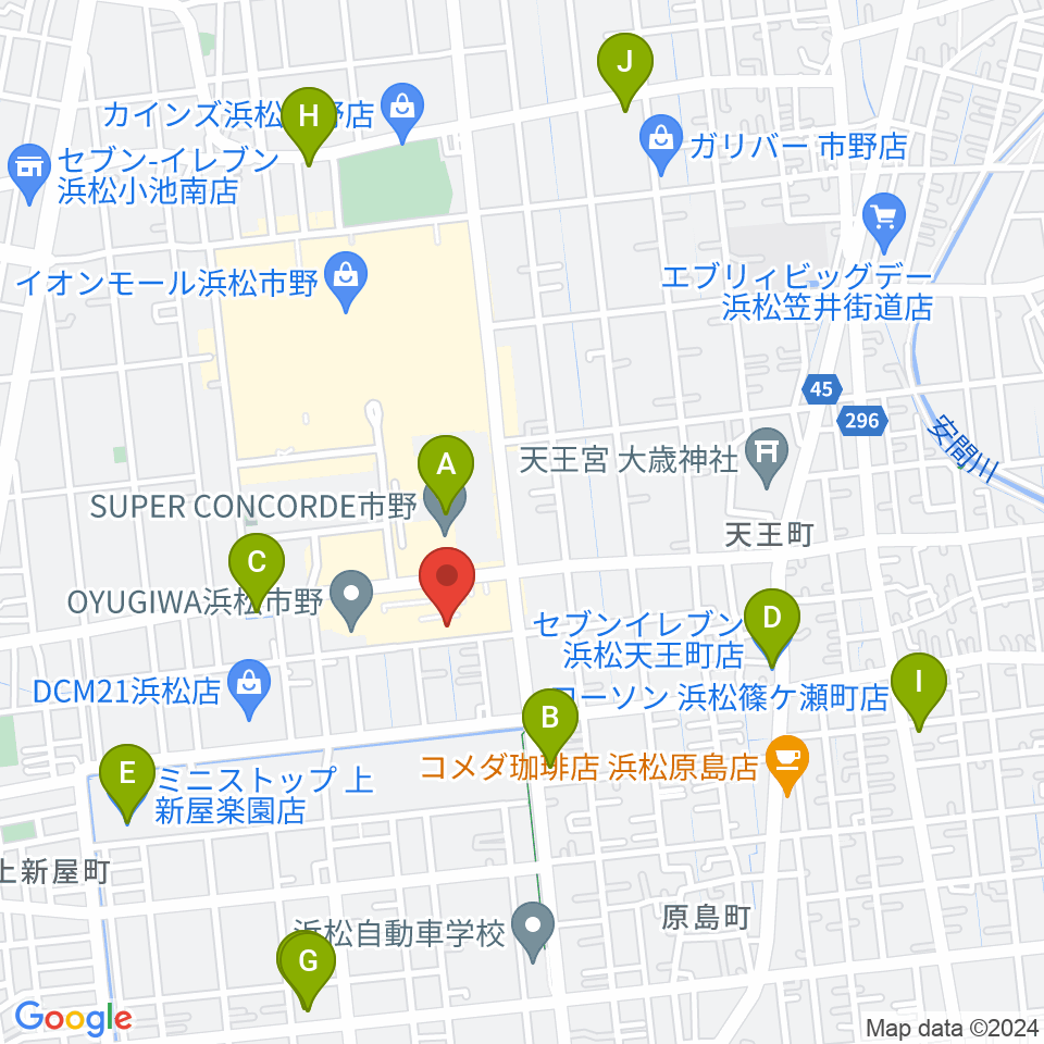 音楽天国 浜松市野店周辺のコンビニエンスストア一覧地図
