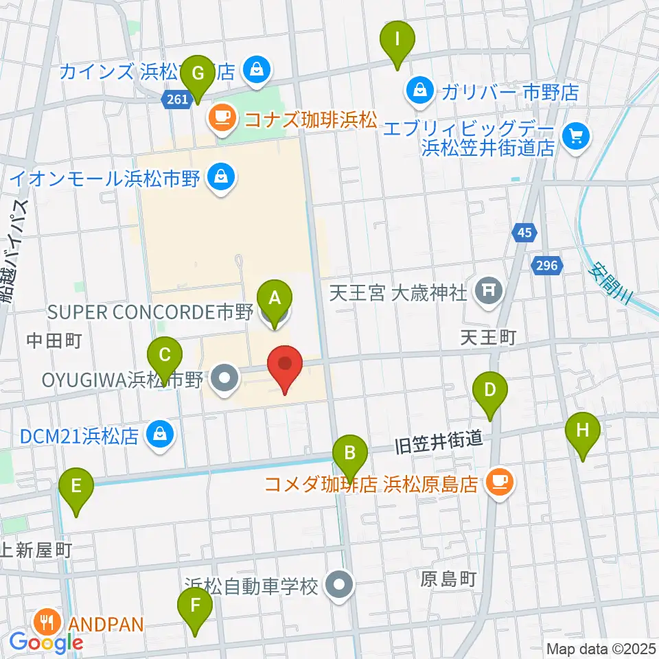 音楽天国 浜松市野店周辺のコンビニエンスストア一覧地図
