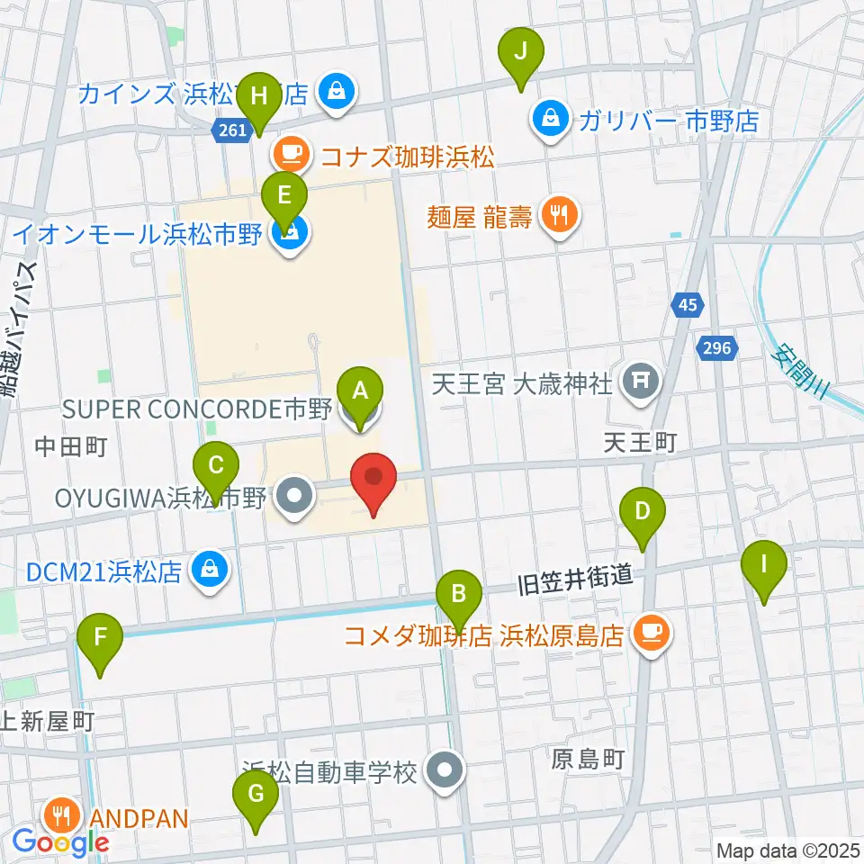 音楽天国 浜松市野店周辺のコンビニエンスストア一覧地図