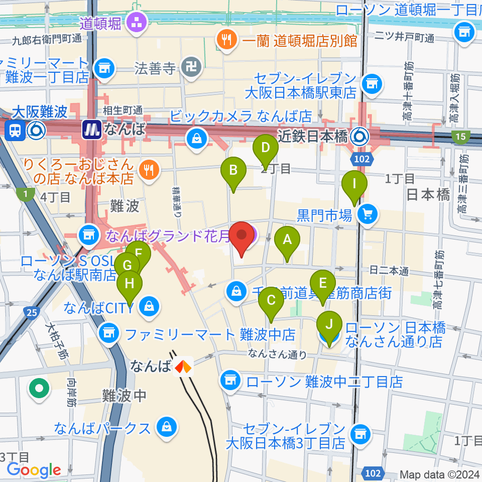 なんばYES THEATER周辺のコンビニエンスストア一覧地図