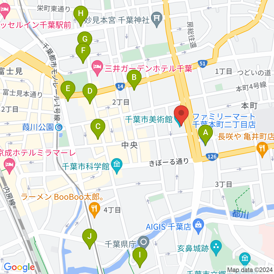 千葉市美術館周辺のコンビニエンスストア一覧地図