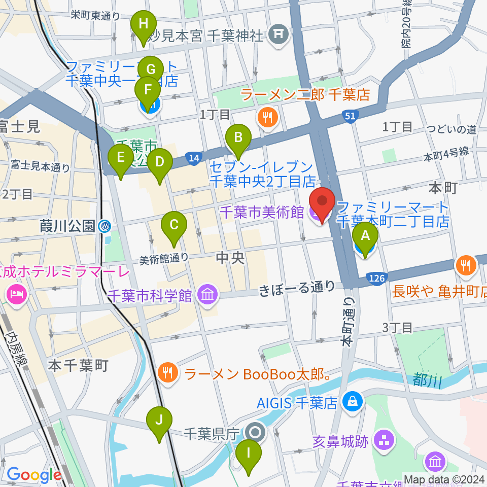 千葉市美術館周辺のコンビニエンスストア一覧地図