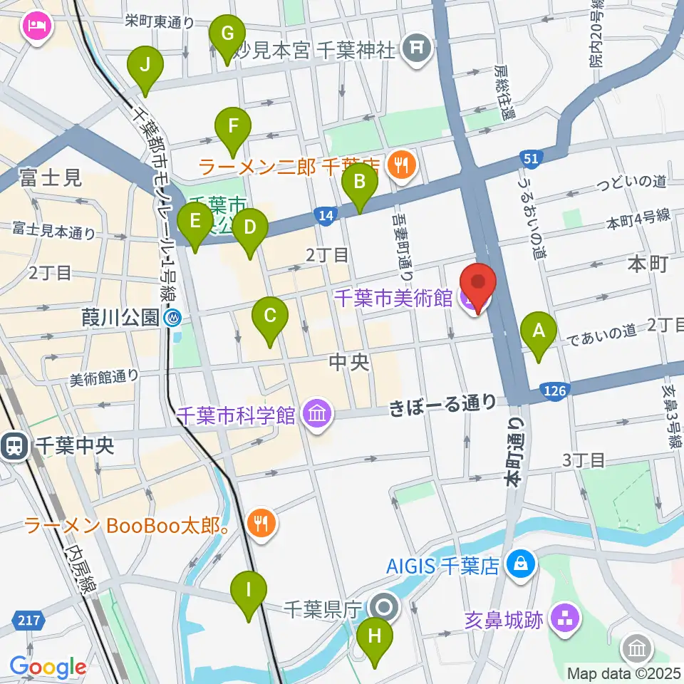 千葉市美術館周辺のコンビニエンスストア一覧地図