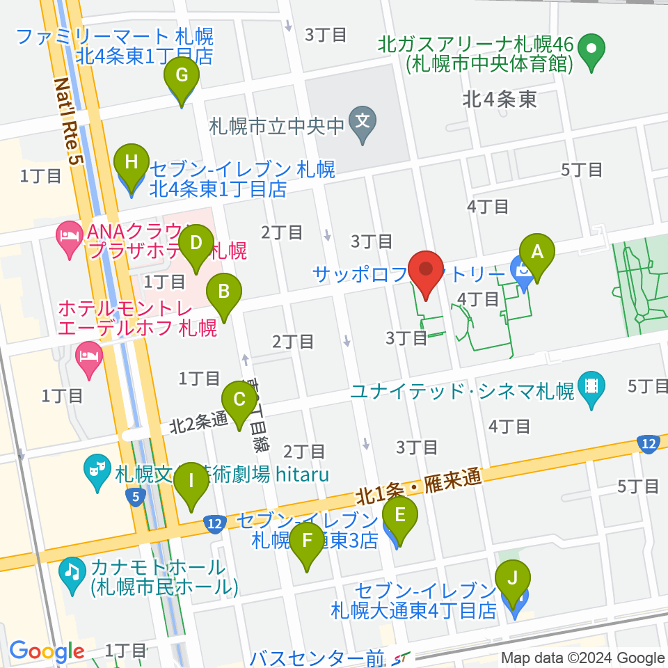 サッポロファクトリー周辺のコンビニエンスストア一覧地図