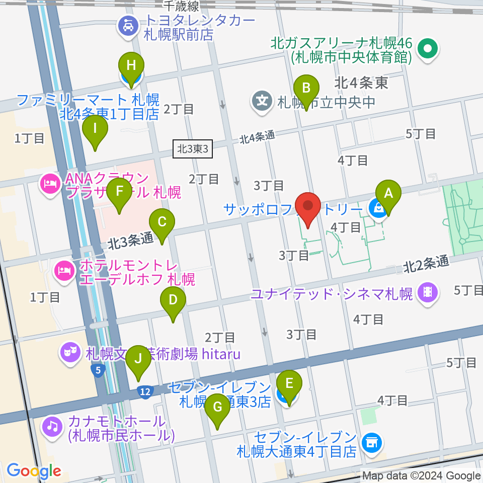 サッポロファクトリー周辺のコンビニエンスストア一覧地図