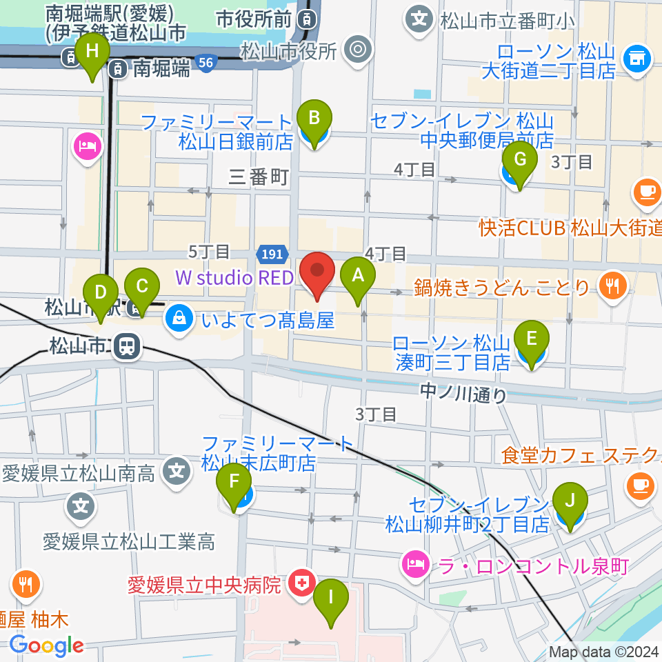 松山WstudioRED周辺のコンビニエンスストア一覧地図