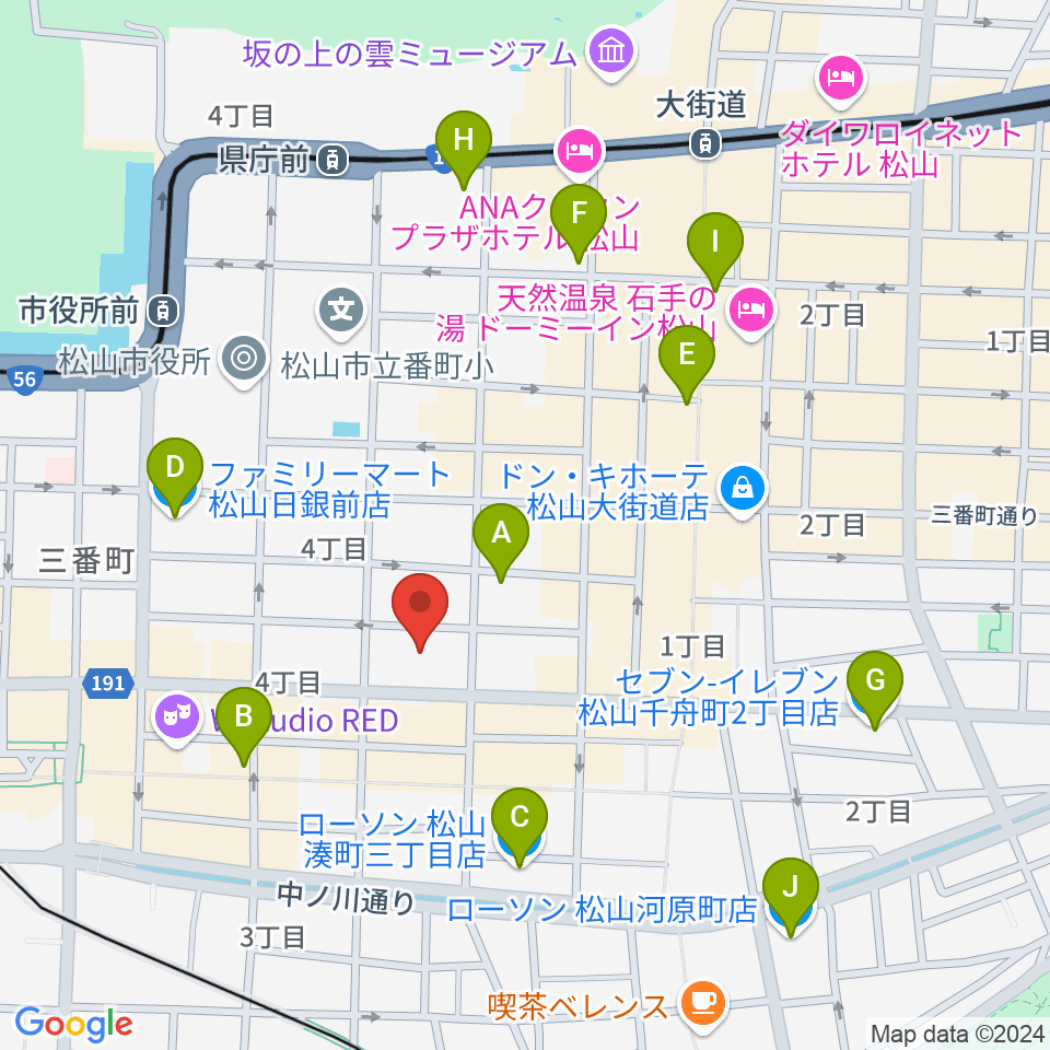 ヤマハミュージック 松山店周辺のコンビニエンスストア一覧地図