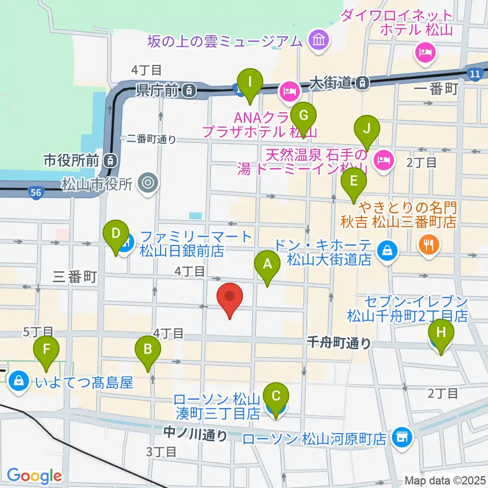ヤマハミュージック 松山店周辺のコンビニエンスストア一覧地図