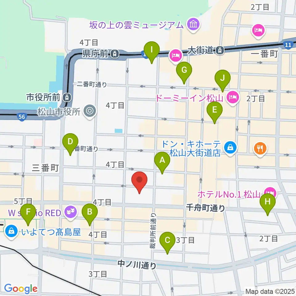ヤマハミュージック 松山店周辺のコンビニエンスストア一覧地図