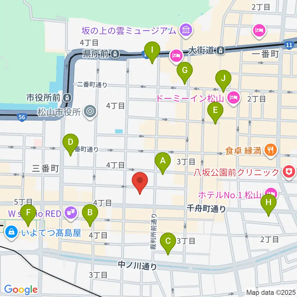 ヤマハミュージック 松山店周辺のコンビニエンスストア一覧地図