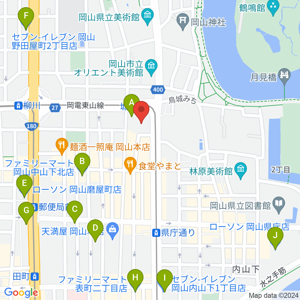 ヤマハミュージック 岡山店周辺のコンビニエンスストア一覧地図