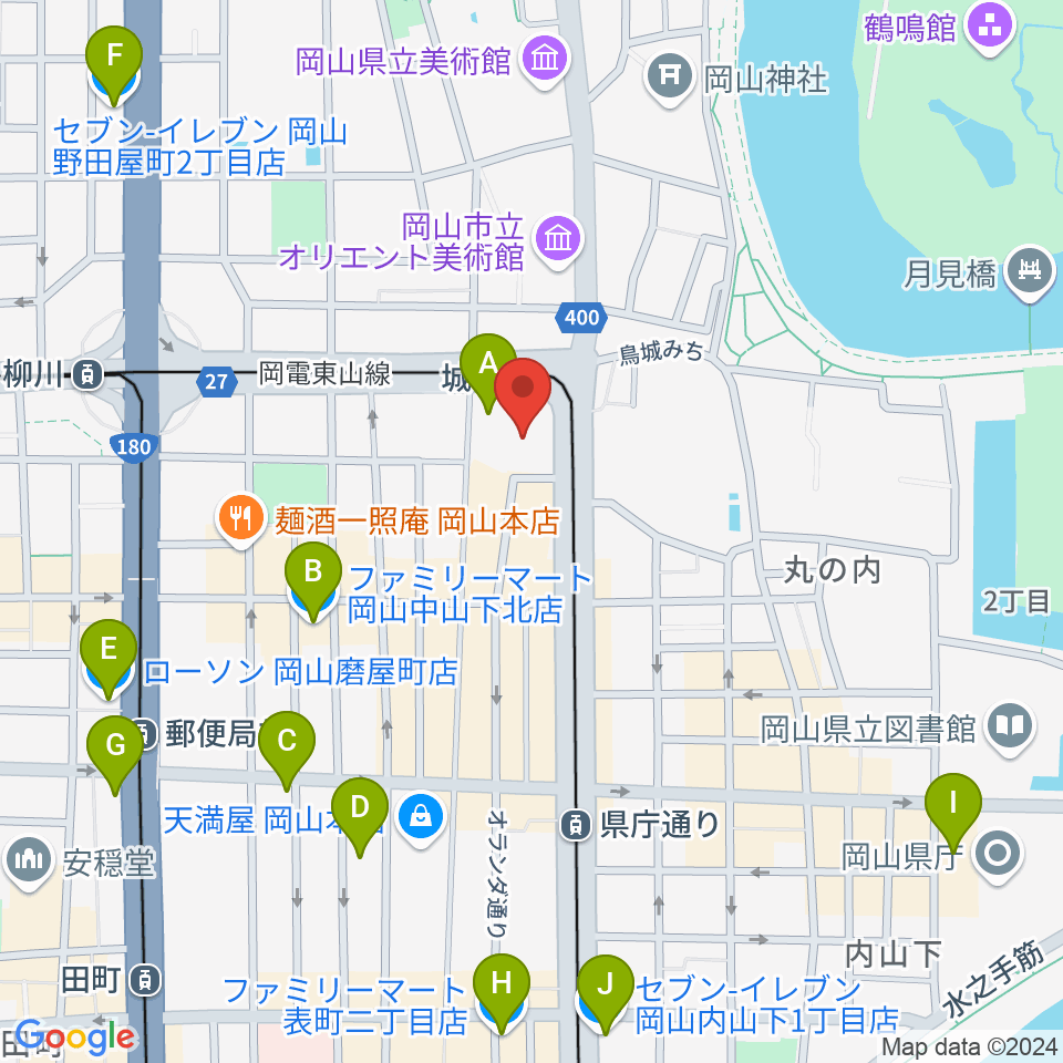 ヤマハミュージック 岡山店周辺のコンビニエンスストア一覧地図