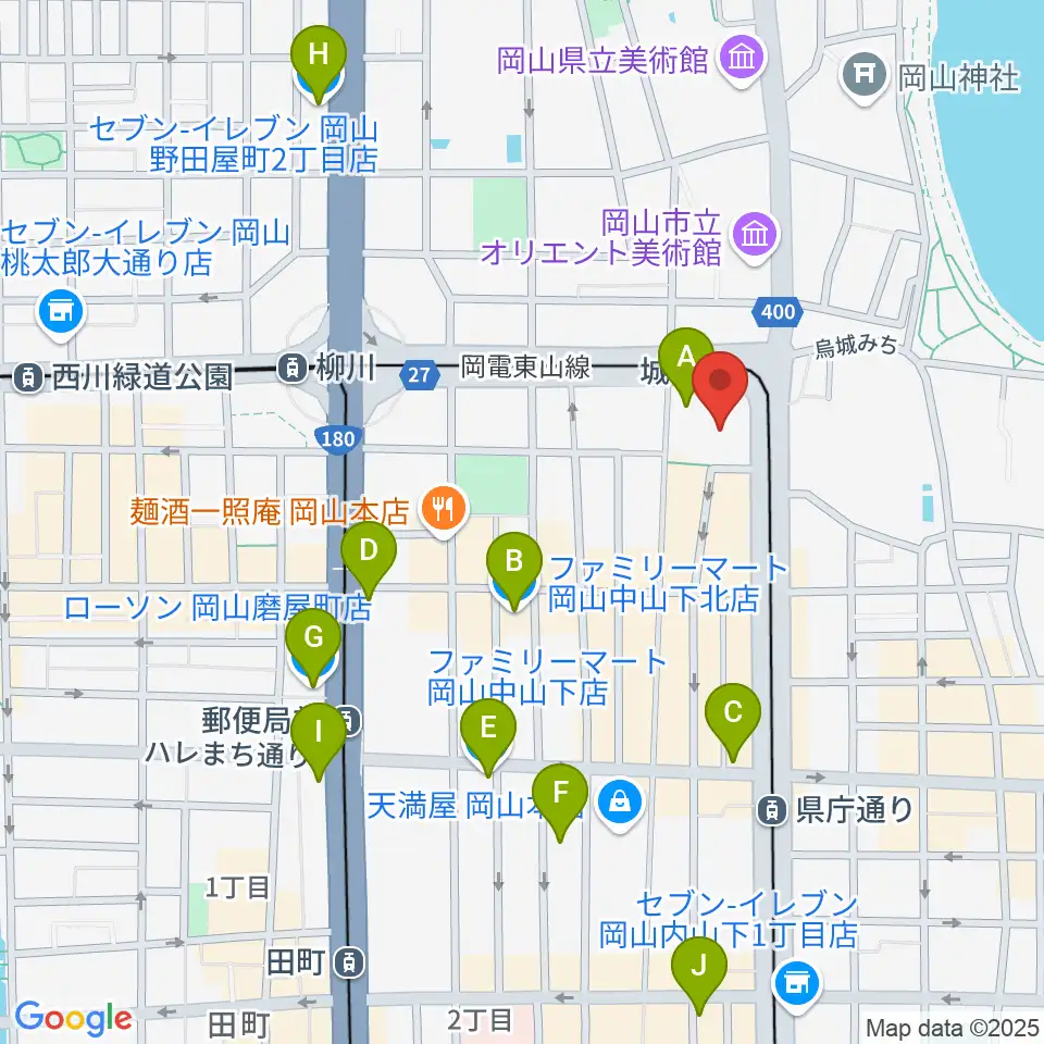 ヤマハミュージック 岡山店周辺のコンビニエンスストア一覧地図