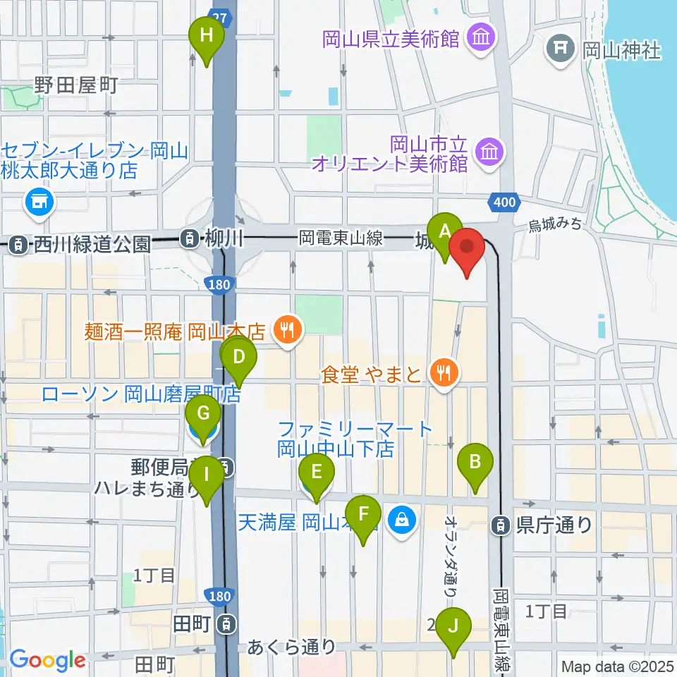 ヤマハミュージック 岡山店周辺のコンビニエンスストア一覧地図