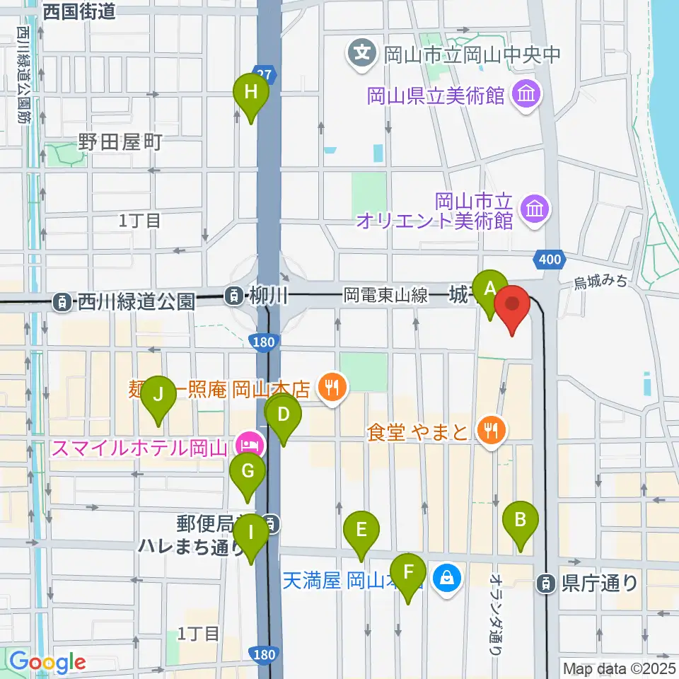 ヤマハミュージック 岡山店周辺のコンビニエンスストア一覧地図
