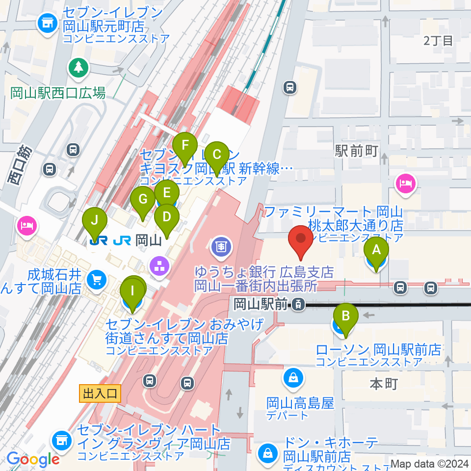 ミュージックアベニュー岡山周辺のコンビニエンスストア一覧地図