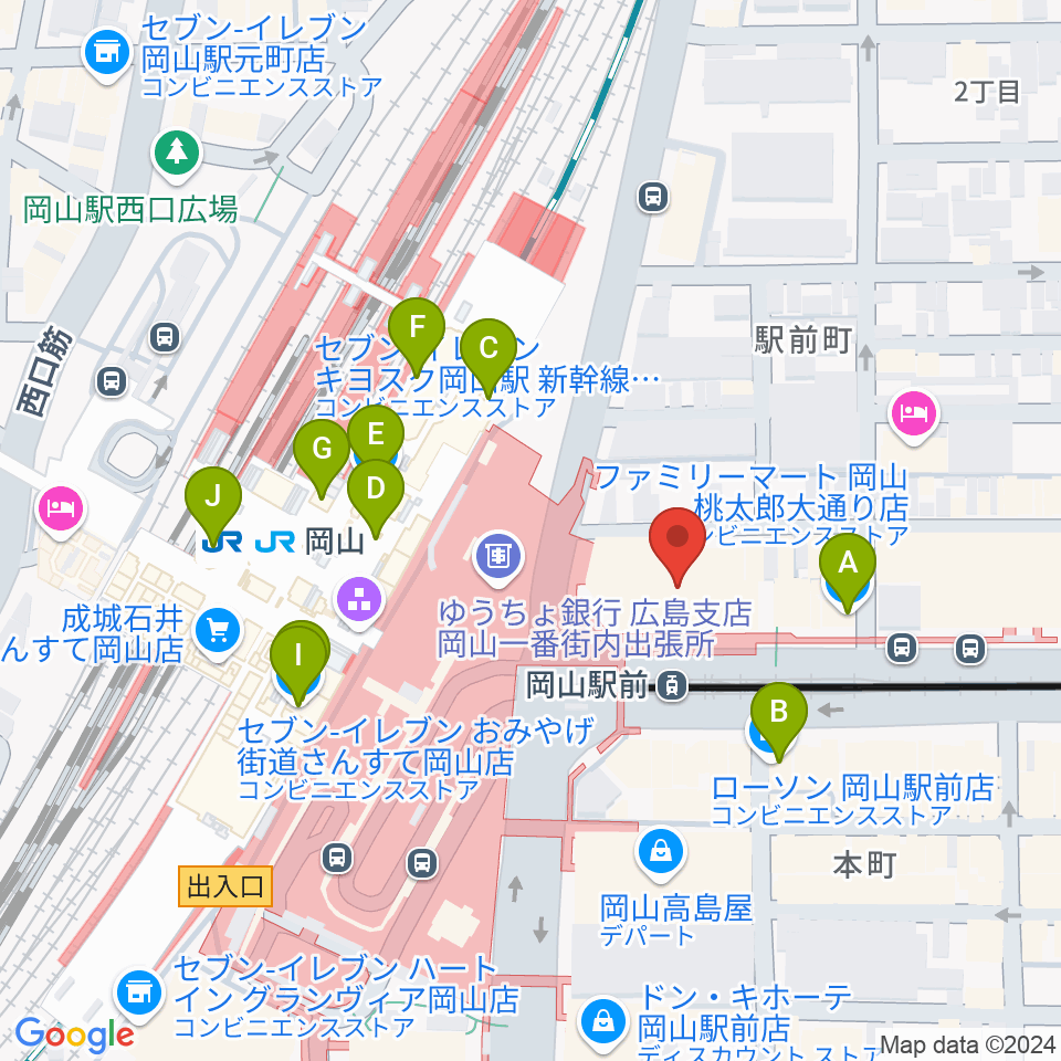 ミュージックアベニュー岡山周辺のコンビニエンスストア一覧地図