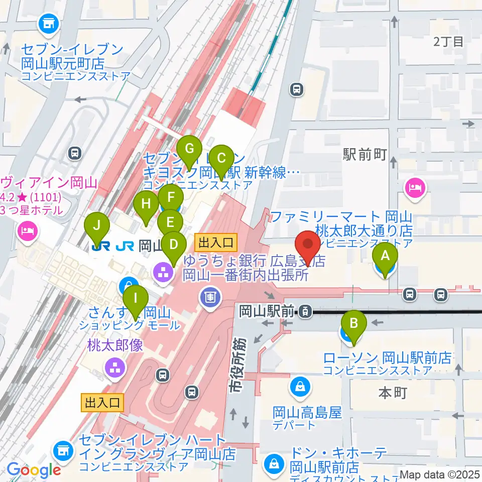 ミュージックアベニュー岡山周辺のコンビニエンスストア一覧地図