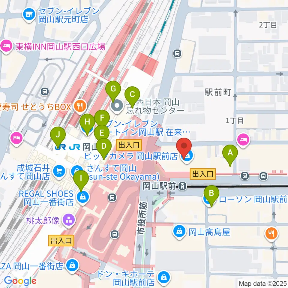 ミュージックアベニュー岡山周辺のコンビニエンスストア一覧地図