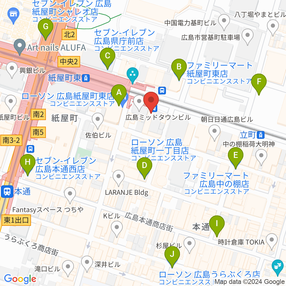 ヤマハミュージック 広島店周辺のコンビニエンスストア一覧地図