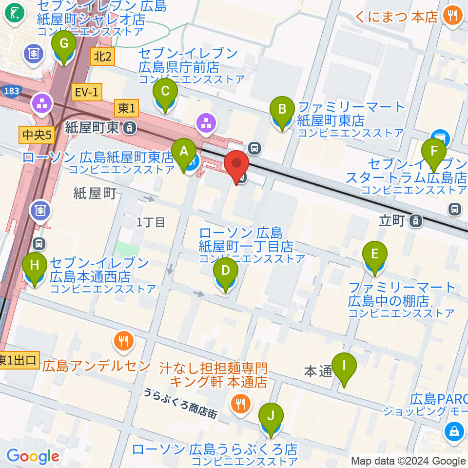 ヤマハミュージック 広島店周辺のコンビニエンスストア一覧地図