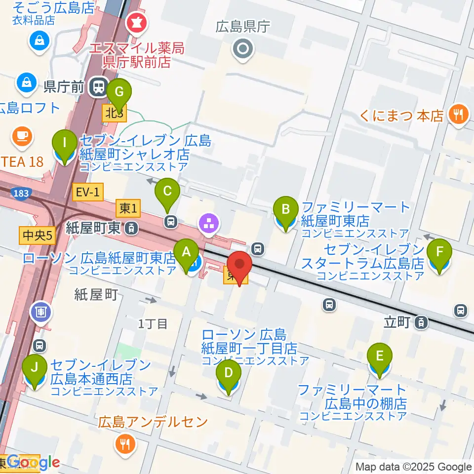 ヤマハミュージック 広島店周辺のコンビニエンスストア一覧地図