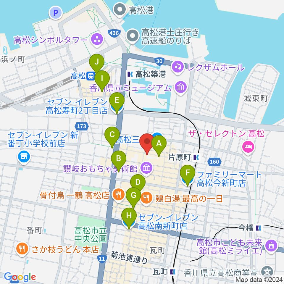 ヤマハミュージック 高松店周辺のコンビニエンスストア一覧地図