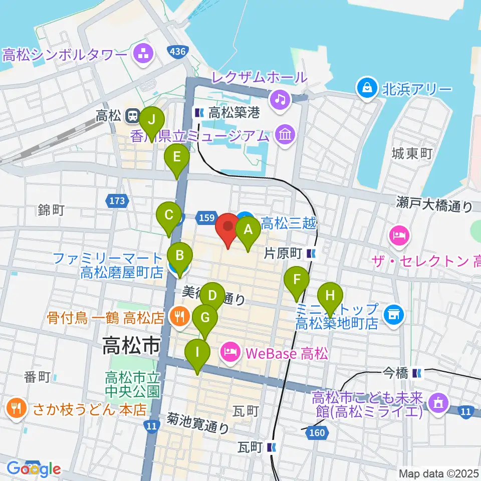 ヤマハミュージック 高松店周辺のコンビニエンスストア一覧地図