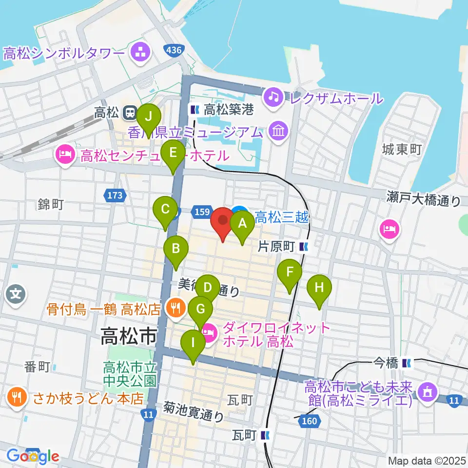 ヤマハミュージック 高松店周辺のコンビニエンスストア一覧地図