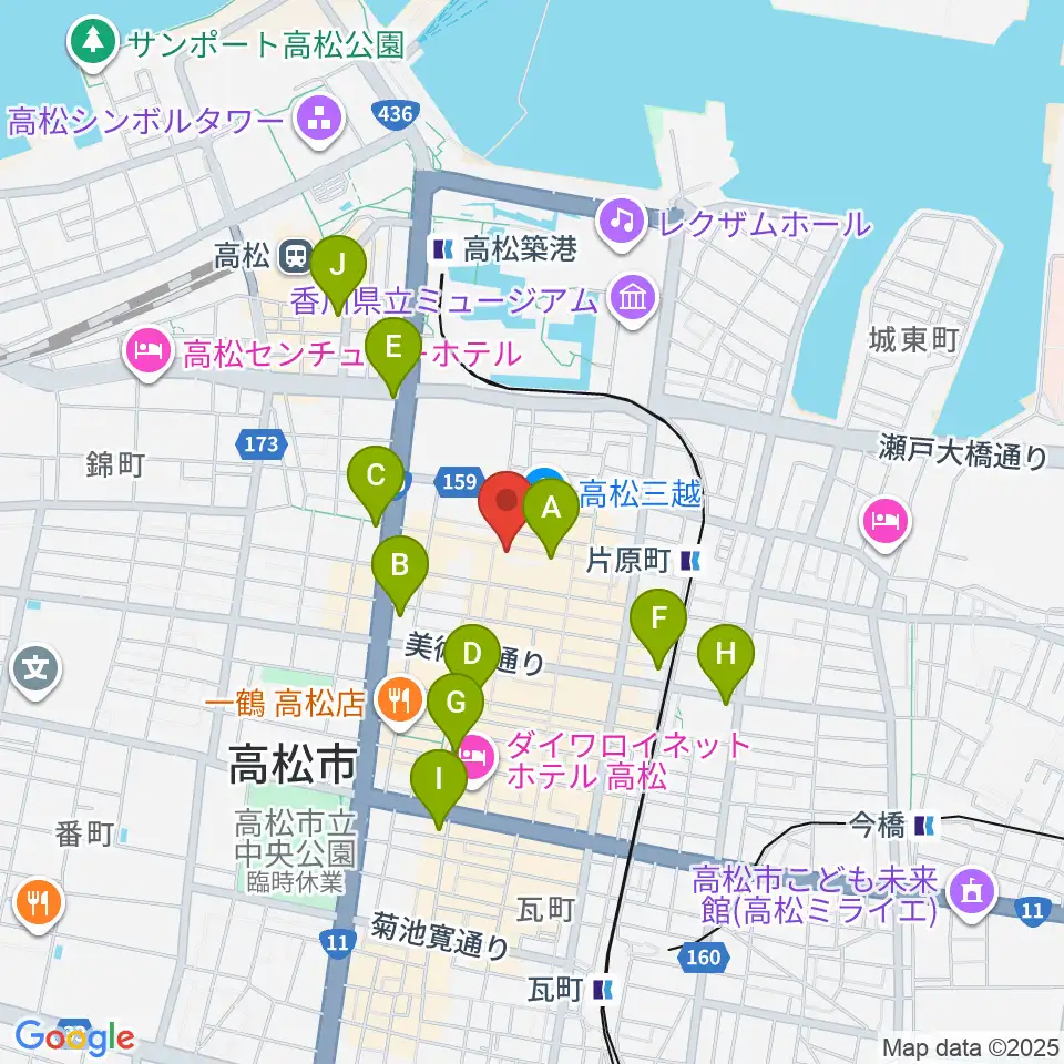 ヤマハミュージック 高松店周辺のコンビニエンスストア一覧地図