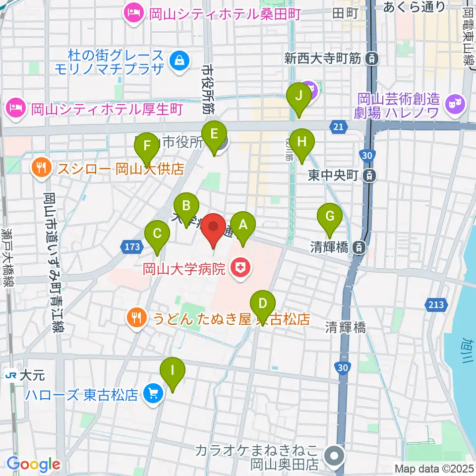 岡山大学 Jホール周辺のコンビニエンスストア一覧地図