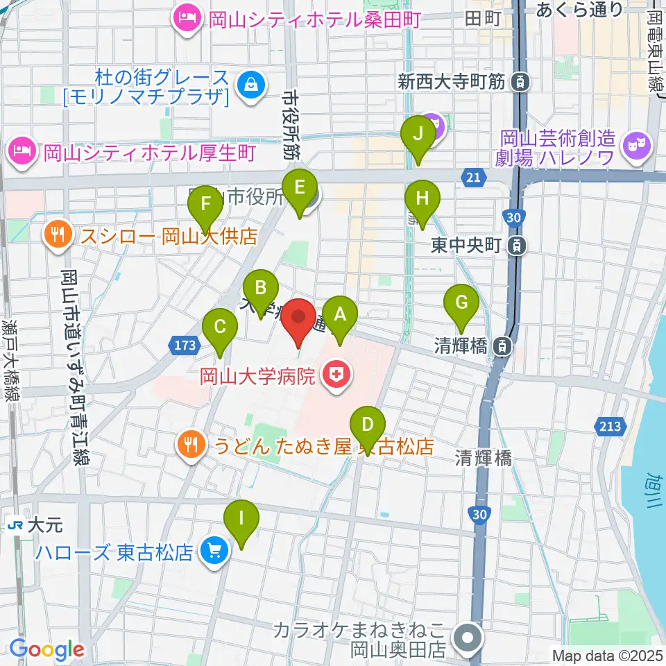 岡山大学 Jホール周辺のコンビニエンスストア一覧地図