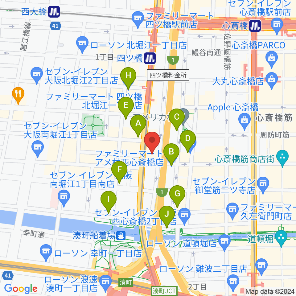 ヤマハミュージック 大阪なんば店周辺のコンビニエンスストア一覧地図