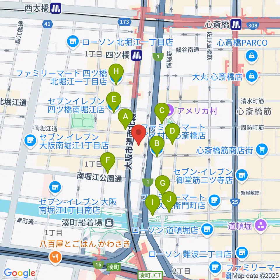 ヤマハミュージック 大阪なんば店周辺のコンビニエンスストア一覧地図