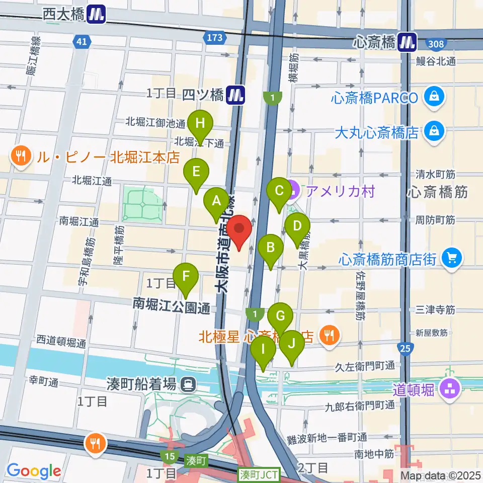 ヤマハミュージック 大阪なんば店周辺のコンビニエンスストア一覧地図