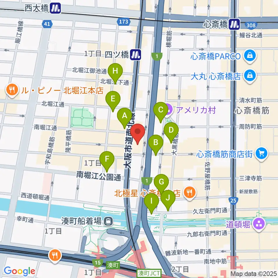 ヤマハミュージック 大阪なんば店周辺のコンビニエンスストア一覧地図