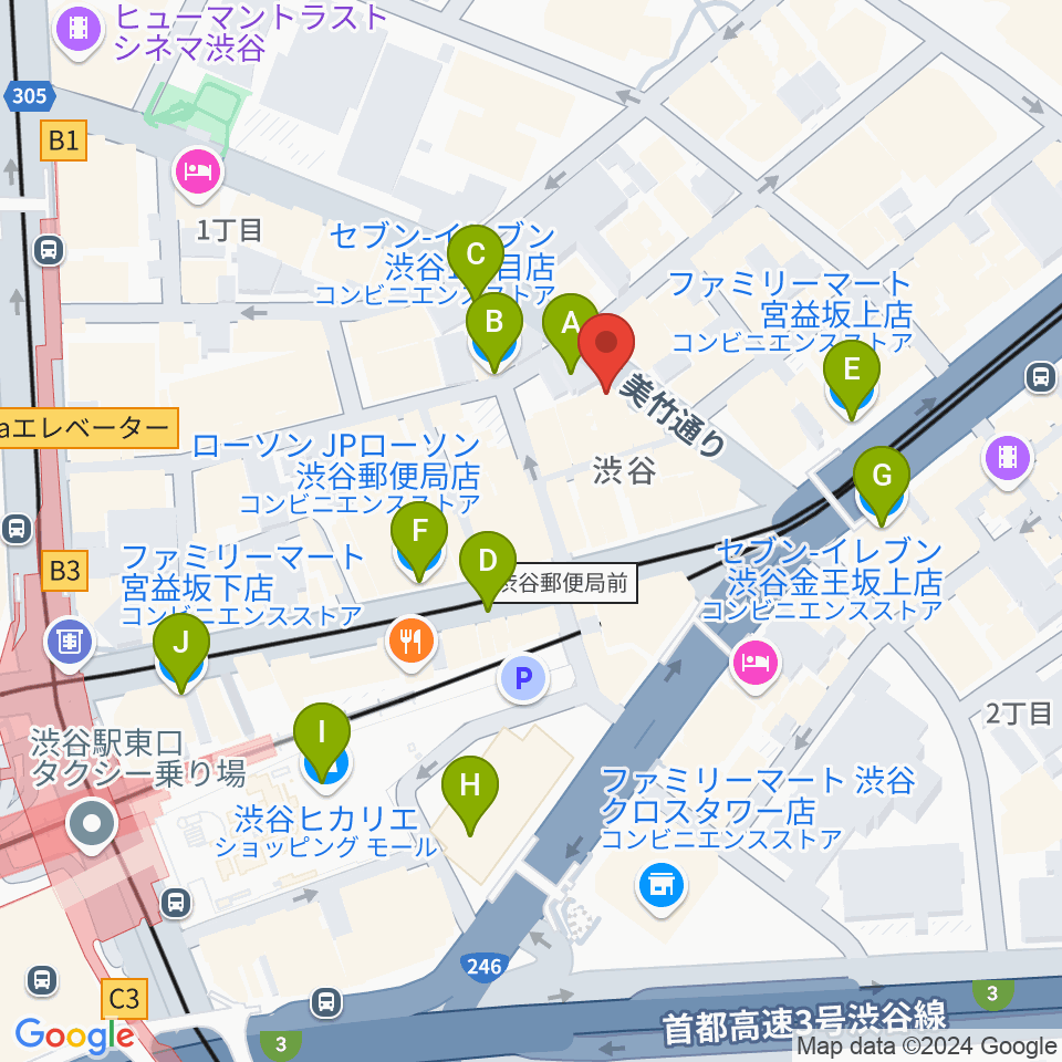 渋谷Family周辺のコンビニエンスストア一覧地図