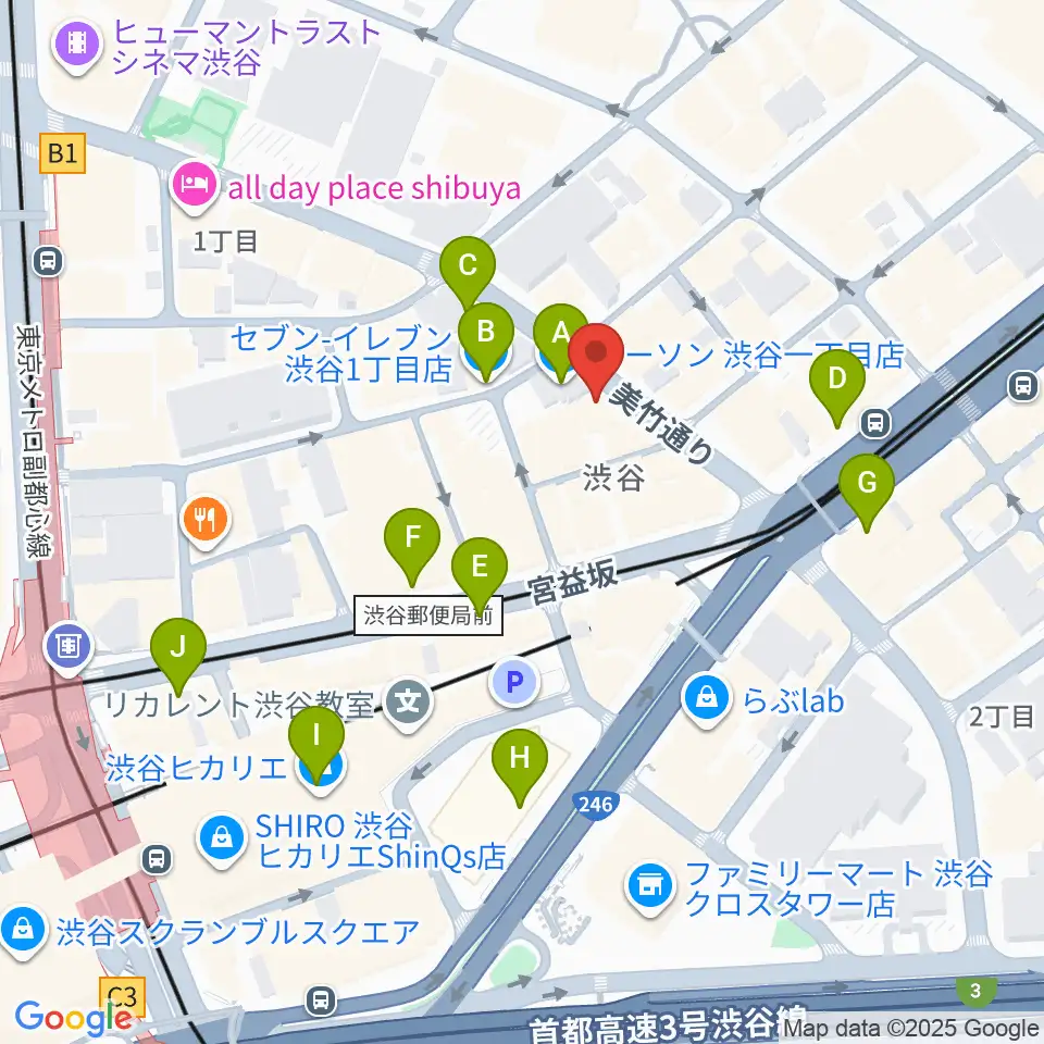 渋谷Family周辺のコンビニエンスストア一覧地図