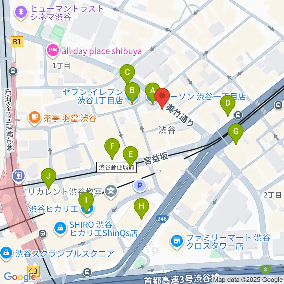 渋谷Family周辺のコンビニエンスストア一覧地図