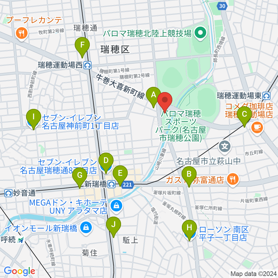 瑞穂文化小劇場周辺のコンビニエンスストア一覧地図