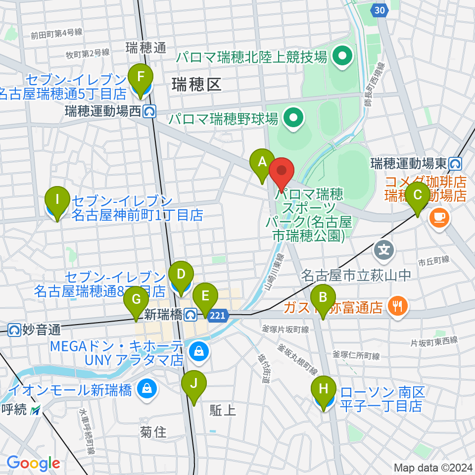 瑞穂文化小劇場周辺のコンビニエンスストア一覧地図